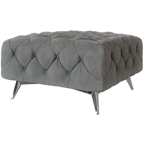 Chesterfield Polsterhocker River mit Metall Füßen, Grau Samt