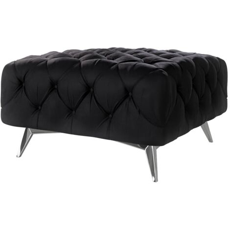 Chesterfield Polsterhocker River mit Metall Füßen, Schwarz Samt