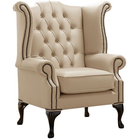 main image of "Chesterfield Queen Anne High Back Wing Chair Shelly Stone Leather"