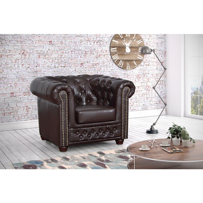 Chesterfield Sessel 1 Sitzer in Kunstleder Vintage braun Couch