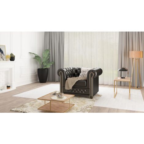 Chesterfield Sessel aus Schwarz veganem Leder - Lukas