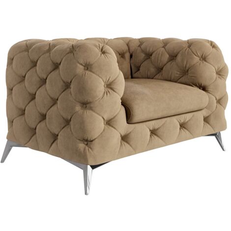 Chesterfield Sessel River mit Metall Füßen, Beige Samt