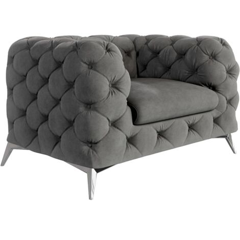 Chesterfield Sessel River mit Metall Füßen, Grau Samt