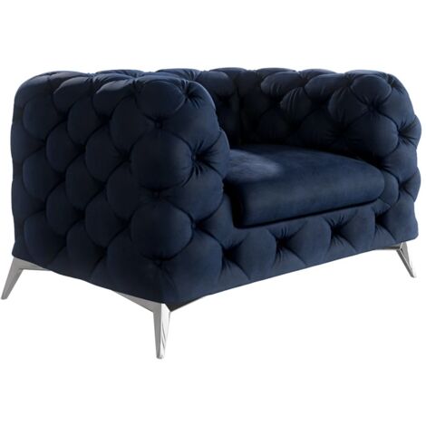 Chesterfield Sessel River mit Metall Füßen, Marineblau Samt