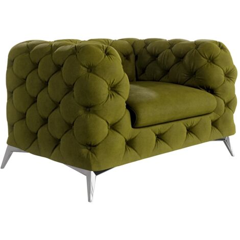 Chesterfield Sessel River mit Metall Füßen, Olive Samt