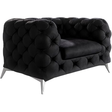 Chesterfield Sessel River mit Metall Füßen, Schwarz Samt