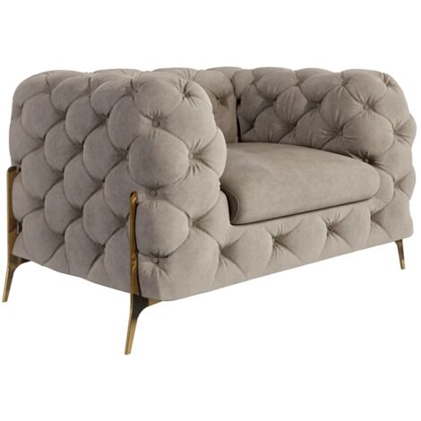 Chesterfield Sessel Willow mit Metall Füßen, Dunkle Creme Samt