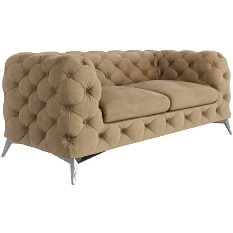 Chesterfield Sofa 2-Sitzer River mit Metall Füßen, Beige Samt