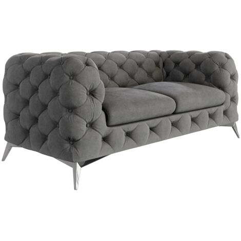 Chesterfield Sofa 2-Sitzer River mit Metall Füßen, Grau Samt