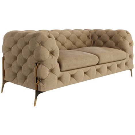 Chesterfield Sofa 2-Sitzer Willow mit Metall Füßen, Beige Samt
