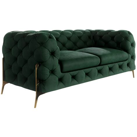 Chesterfield Sofa 2-Sitzer Willow mit Metall Füßen, Grün Samt