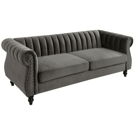 VENTE-UNIQUE Chesterfield-Sofa - 3-Sitzer - Samt - Grau - TRUMBO