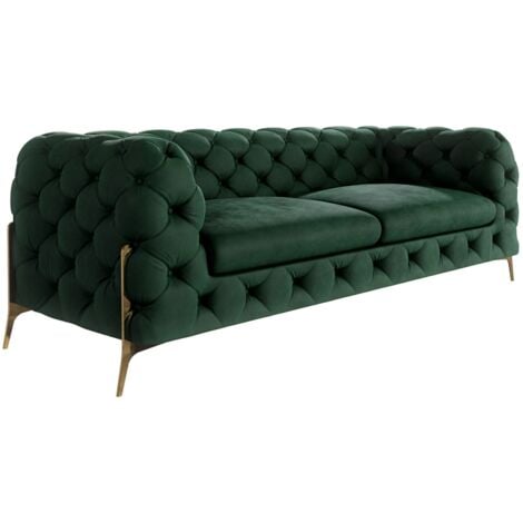 Chesterfield Sofa 3-Sitzer Willow mit Metall Füßen, Grün Samt