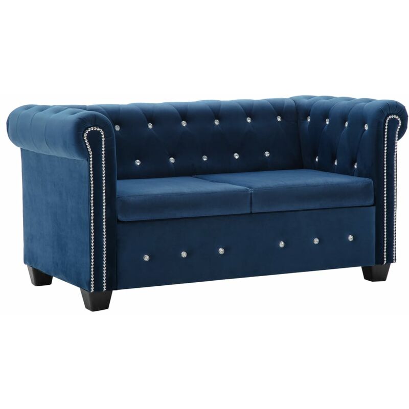 

vidaXL Sofá Chesterfield de 2 Plazas de Terciopelo 146x75x72 cm Azul - Azul