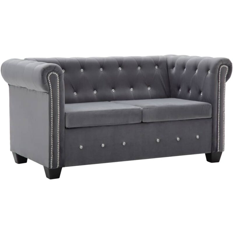 

vidaXL Sofá Chesterfield de 2 Plazas de Terciopelo 146x75x72 cm Gris - Gris