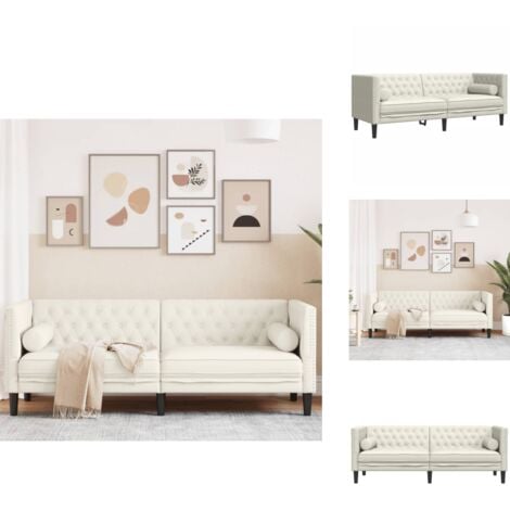 Chesterfield-Sofa mit Nackenrollen 3-Sitzer Creme Samt - Chesterfield-Sofa - Chesterfield Sofa - Sofa - Sofas