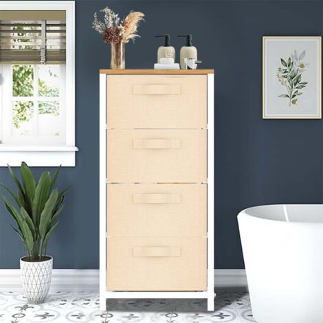 Chests of drawers,4-Drawers Bedroom Storage Cabinet Fabric Organizer Bedside tables Easy Assembly Beige ,Storage Organizer for Bedroom, Closet or Living Room, 45LX30DX93H cm
