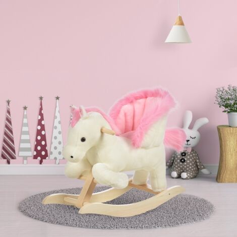 Cheval à bascule bébé avec effets sonores et poignées,siège en peluche doux,adapté aux tout-petits de 1,5 à 3 mois pour jouer en toute sécurité.
