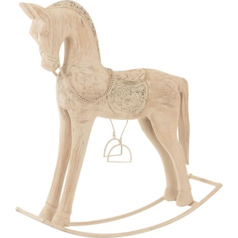 Cheval à bascule décoratif en bois de manguier naturel élégant - Bois naturel patiné clair