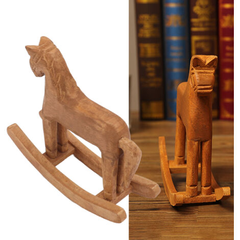 Cheval à bascule décoratif en bois [Main sculpté] [Modèle Trojan Horse] [Bois de pin] [16,6x19x6,4cm] [131g] [Unitaire]