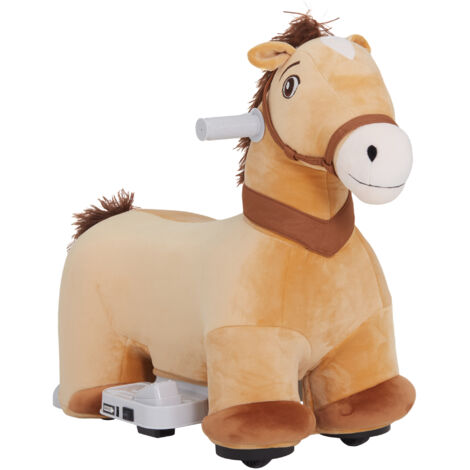 Cheval à bascule électrique pour enfants 6V, cheval à bascule en polyester montable avec base en PU, musique et roues, 18-36 mois, 69x34x53 cm, marron