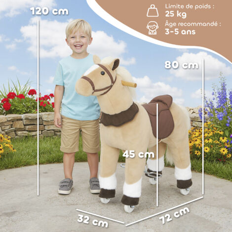 Cheval à bascule en bois avec roulettes, selle et bride, jouet éducatif pour enfants 3 à 5 ans (dimensions 72x32x80 cm)