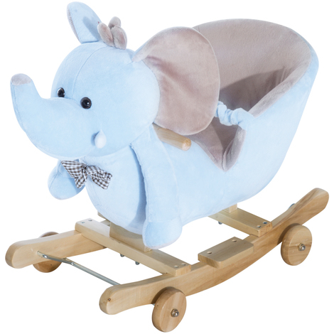 Cheval à Bascule jouet à bascule éléphant et porteur sur roulettes 2 en 1 fonction musicale 32 pistes ceinture sécurité bleu - Bleu