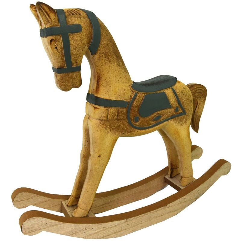 Cheval à bascule en bois marron sarcelle cm38x8h33,5