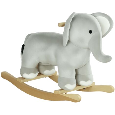 Cheval bascule enfants forme éléphant bois peluche montable base sons réalistes 2-4 ans 64,5x31x52 cm gris