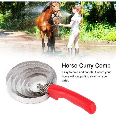 Cheval Peigne Métal Vache Démangeaison Brosse 6 Cercles Cheval Épilation Peigne Cheval Toilettage Brosse avec Poignée Souple