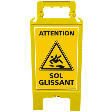 Chevalet attention sol glissant, Balise de signalisation pour surface glissante - Chevalet jaune