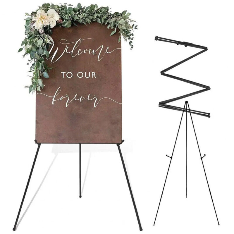 Chevalet d'Art Réutilisable Anti-dérapant Présentoir Stable Chevalet pour Enseigne de Mariage Noir