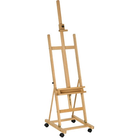 VINSETTO Chevalet d'artiste pliable sur roulettes hauteur réglable inclinaison réglable 90° max. niche rangement bois de hêtre