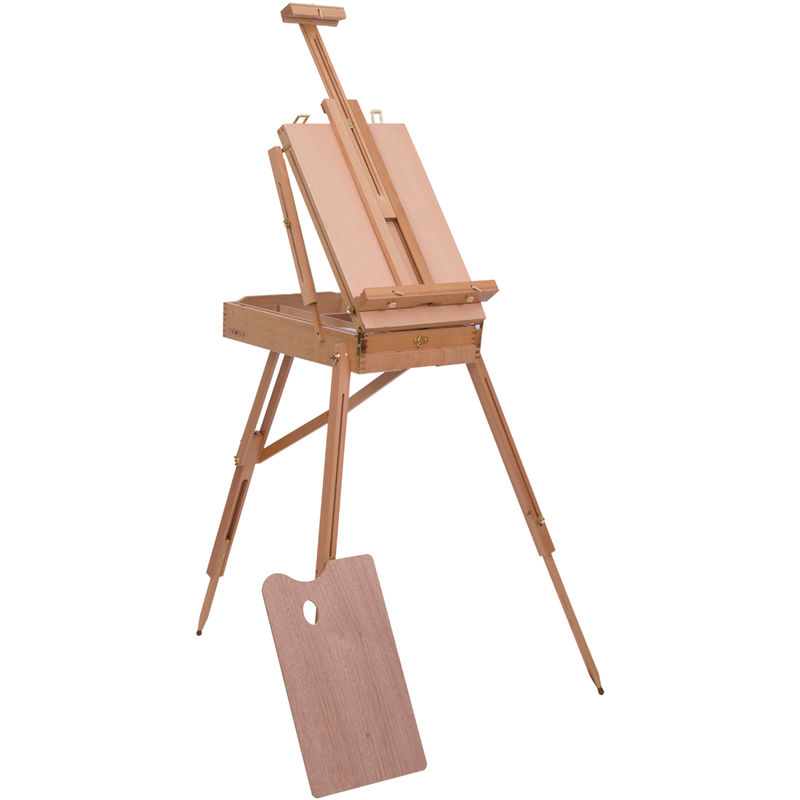 Chevalet d'artiste sur pieds pliable mallette de peinture chevalet avec rangement hauteur réglable bois de hêtre clair - Homcom