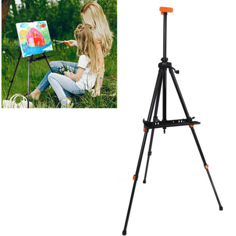 Chevalet de Peinture Métal Noir Angle Hauteur Adjustable Trépied avec Plateau pour Planche Dessin Publicité Tube Rond Manivelle