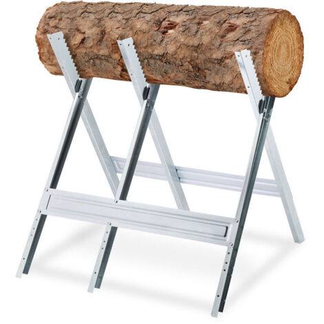 Chevalet de sciage, couper le bois, pliable, support tronçonneuse, acier, HxLxP: 81 x 75,5 x 81 cm, argenté