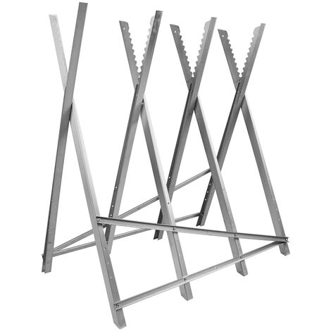 Chevalet de Scie pour Tronçonneuse - 4 Plis - en Métal Galvanisé - Capacité de Charge 100 kg - Pliable et Réglable - 84 x 80 x 80 cm - Cadre de Sciage - Chevalet de Scie avec Dents