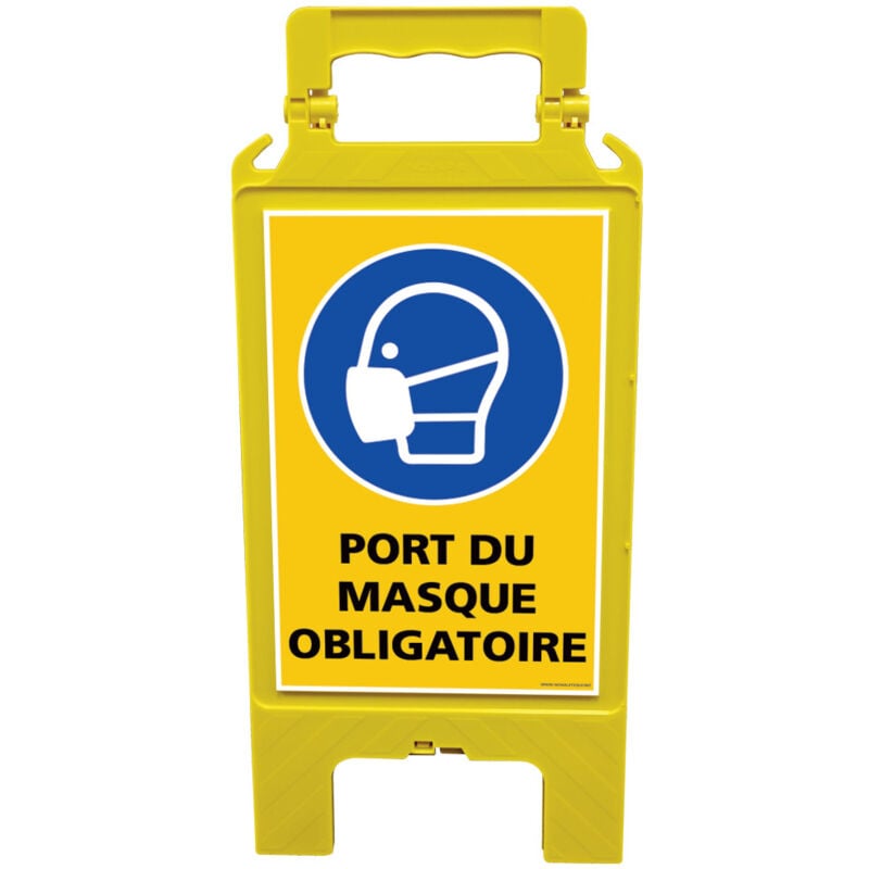 Chevalet de signalisation, attention avertissement port du masque obligatoire - Chevalet jaune