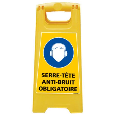 Chevalet de signalisation, attention avertissement serre-tête anti-bruit obligatoire - Chevalet jaune