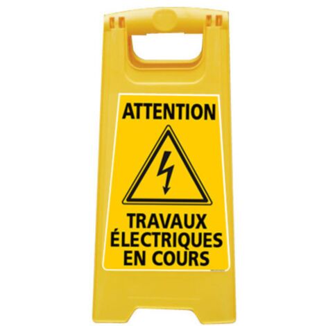 Chevalet de signalisation, attention avertissement travaux electrique en cours - Chevalet jaune