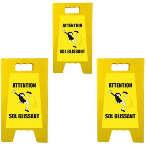 Chevalet de signalisation "ATTENTION SOL GLISSANT" de dimensions 55 x 31 cm - Lot de 3