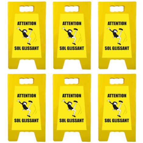 Chevalet de signalisation "ATTENTION SOL GLISSANT" de dimensions 55 x 31 cm - Lot de 6