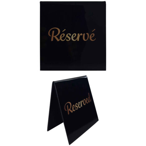 Chevalet de table en PVC noir Réservé - Reserved dimensions 10 x 10 cm - Lot de 10