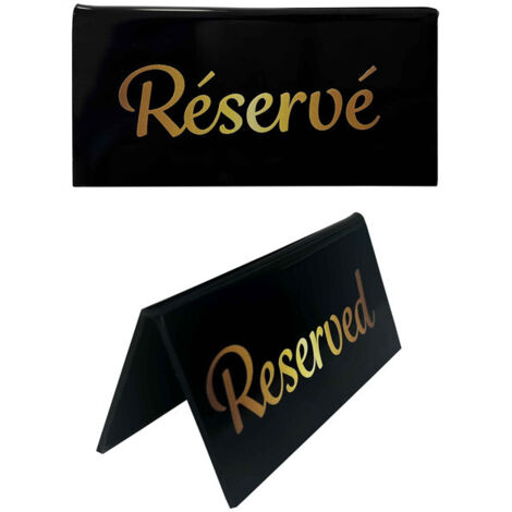 Chevalet de table en PVC noir Réservé - Reserved dimensions 10 x 5 cm - Lot de 10
