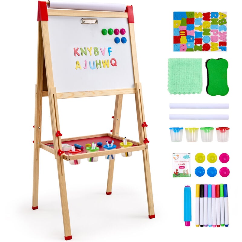 Vevor - Chevalet deart pour enfants, chevalet deart double face en bois 3 en 1 pour enfants avec tableau blanc magnetique, tableau noir et rouleau de