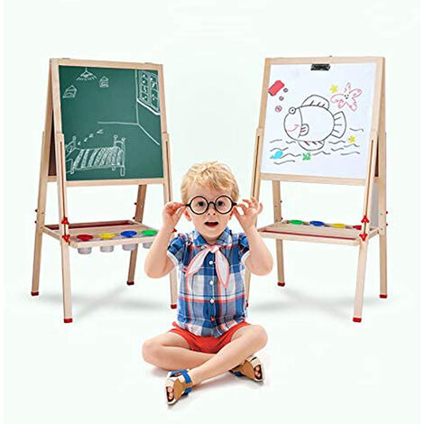 Chevalet Enfant,Planche à dessin double face,chevalet bois,Pliable Mini Chevalet ,pour un Rangement Facile, Hauteur réglable 80 cm-148 cm