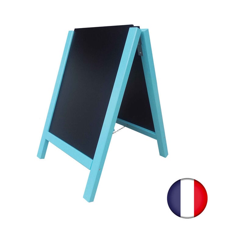 Chevalet stop trottoir avec 2 ardoises amovibles cadre bois bleu ciel dimensions 90 x 58 cm