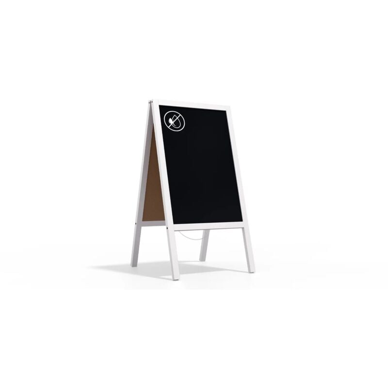 Chevalet Stop Trottoir avec Cadre en Bois Laqué Blanc 118x61cm, Chevalet Publicitaire