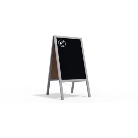 Chevalet Stop Trottoir avec Cadre en Bois Laqué Gris 118x61cm, Chevalet Publicitaire