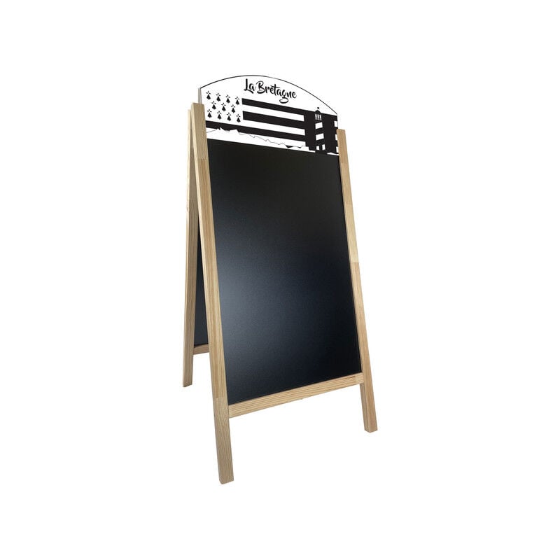 Chevalet stop trottoir cadre bois brut avec ardoises amovibles et bandeaux modèle 'bretagne'